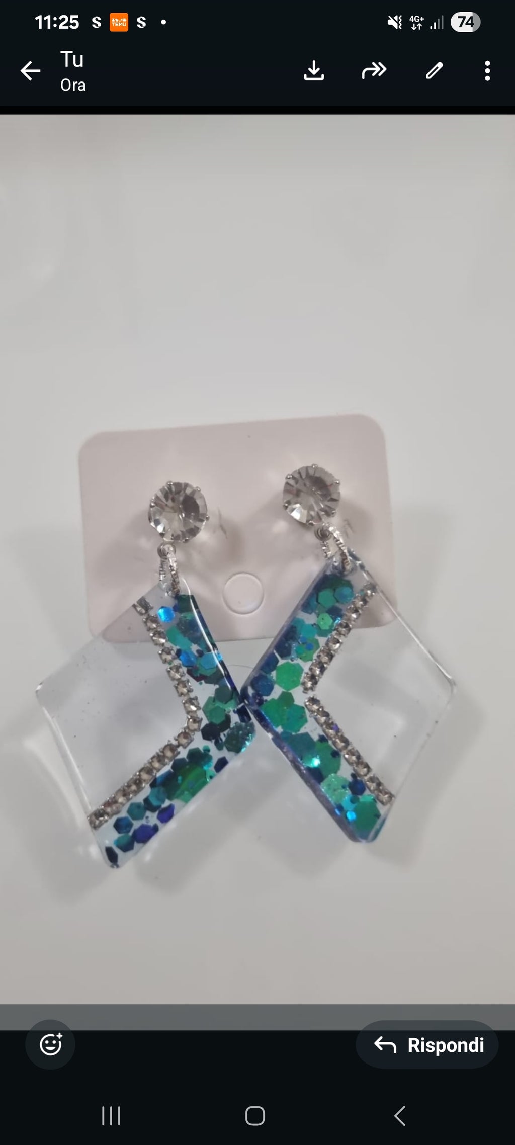 Orecchini "Emerald Night" – Rombi in Resina con Glitter e Strass