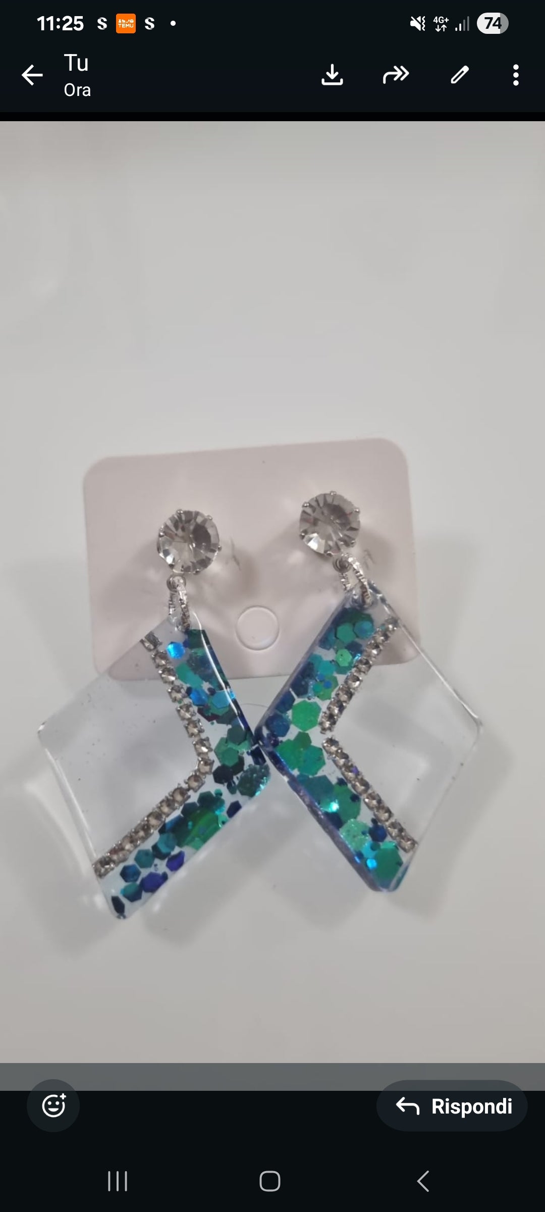 Orecchini "Emerald Night" – Rombi in Resina con Glitter e Strass