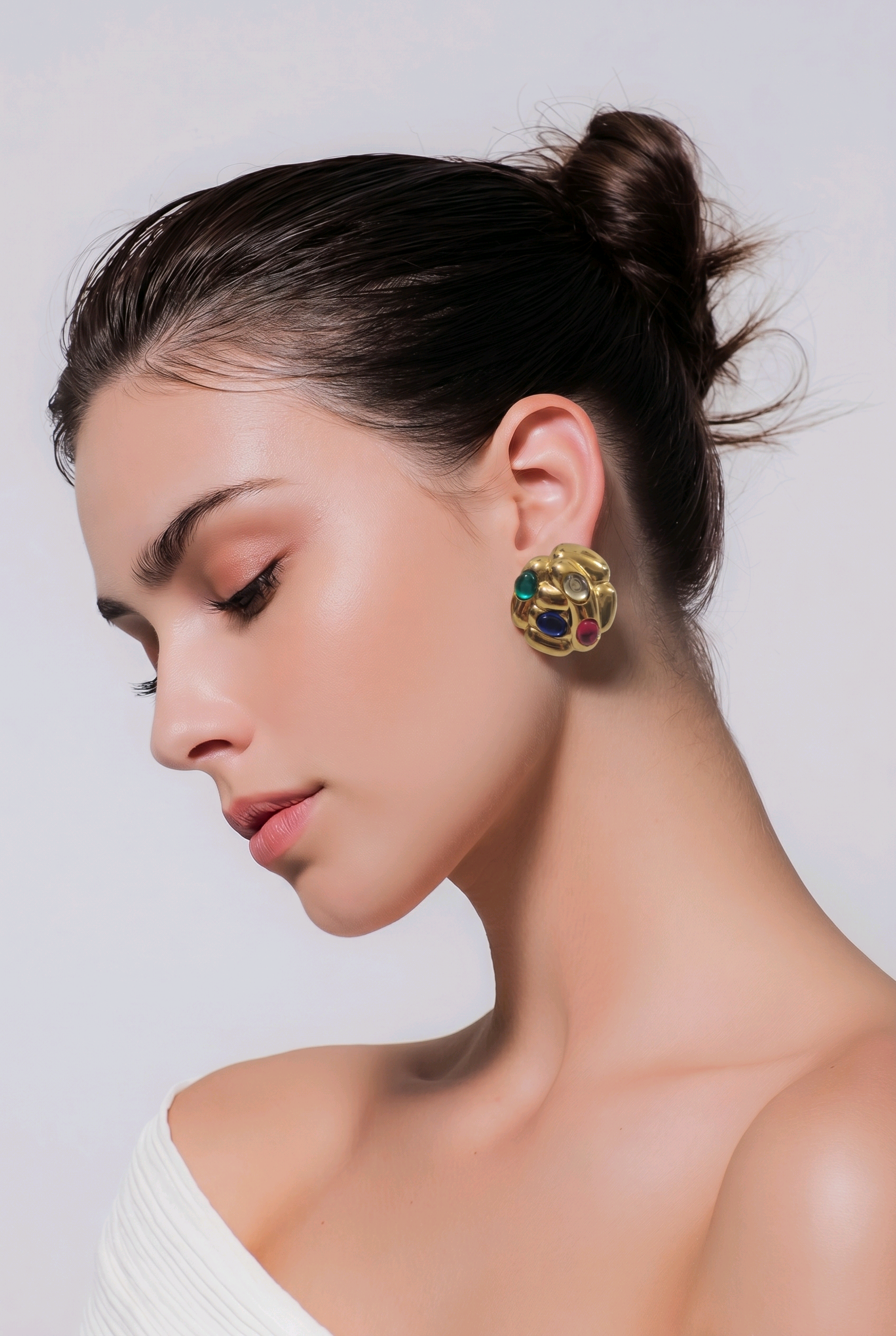 Orecchini a Lobo Vintage "Gala" color Oro con Cabochon Multicolore
