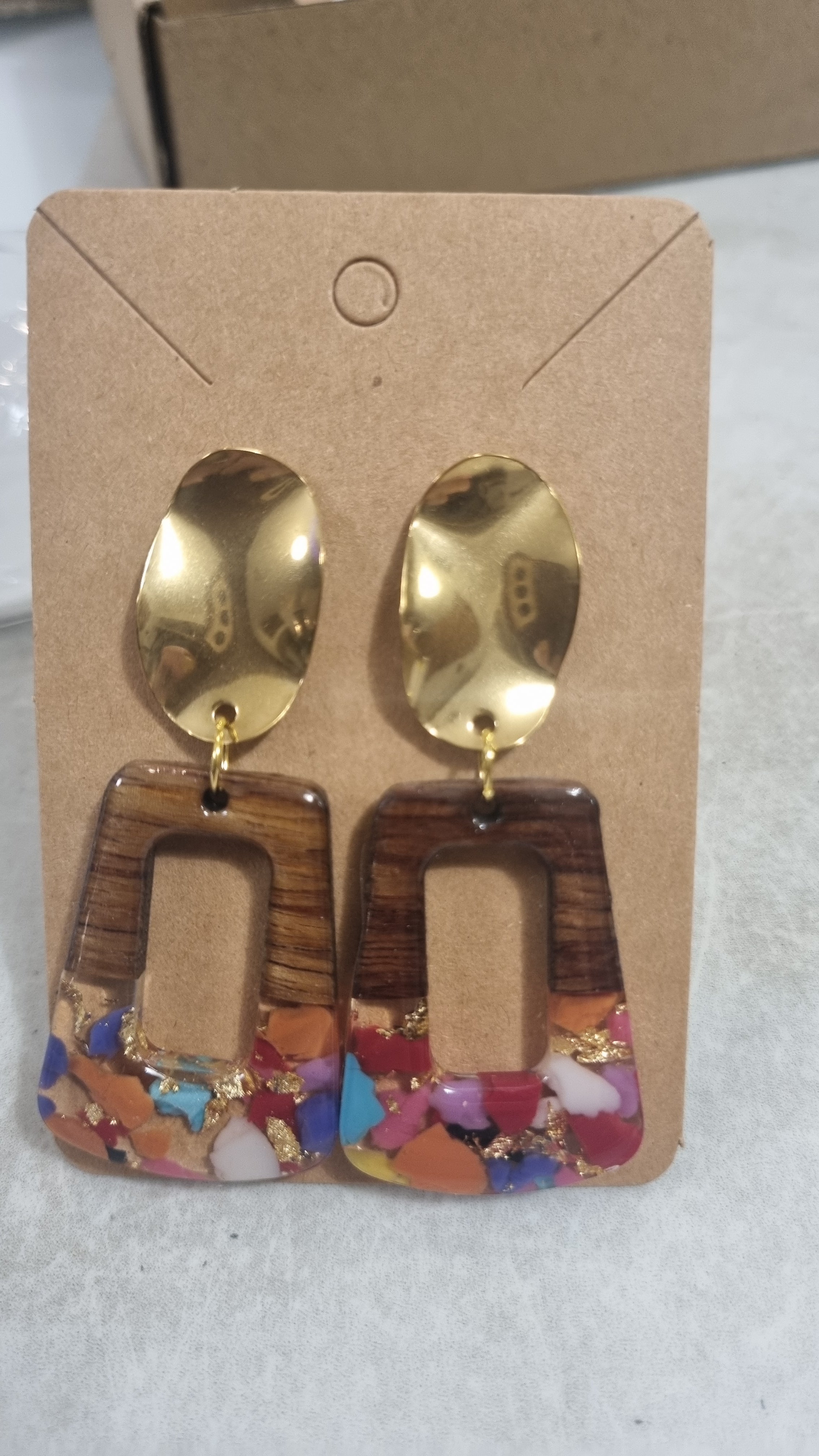 Orecchini "Aperitivo al Tramonto" in Legno, Resina Multicolore