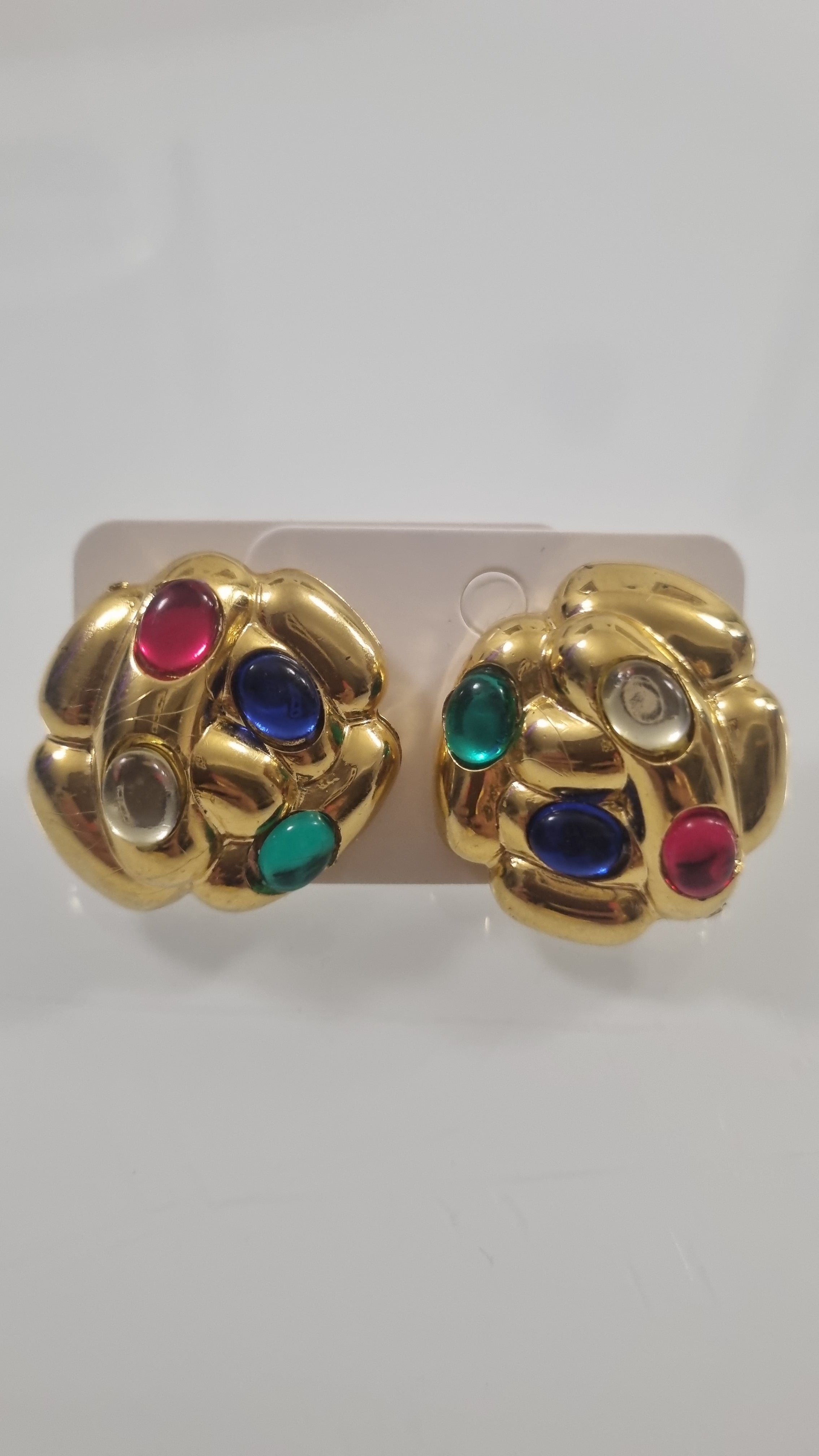 Orecchini a Lobo Vintage "Gala" color Oro con Cabochon Multicolore